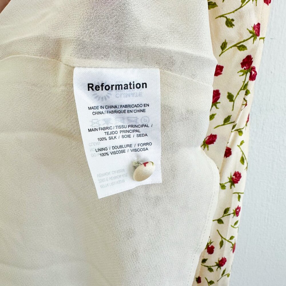 Reformation | Erdem 100% Silk Midi Dress in Nicola Floral Cream - Picture 9 of 10